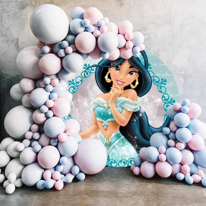 Princess Jasmine Round Backdrop And 3 Cylinder Covers Background Photography Baby Shower Girl Birthday Party Decor Plinth Covers