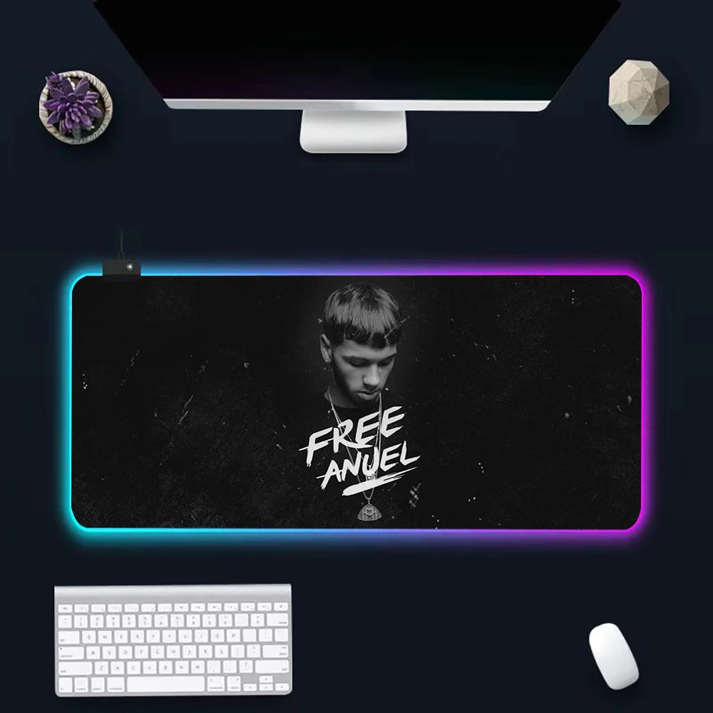 Anuel AA RGB Pc Gamer Keyboard Mouse Pad Mousepad LED Glowing Mouse Mats Rubber Gaming Computer Mausepad