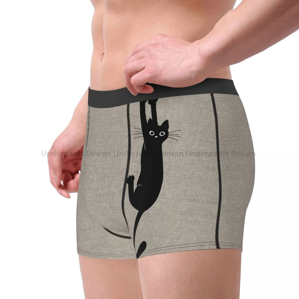 Black Cat Holding On Underpants Homme Panties Men\'s Underwear Sexy Shorts Boxer Briefs