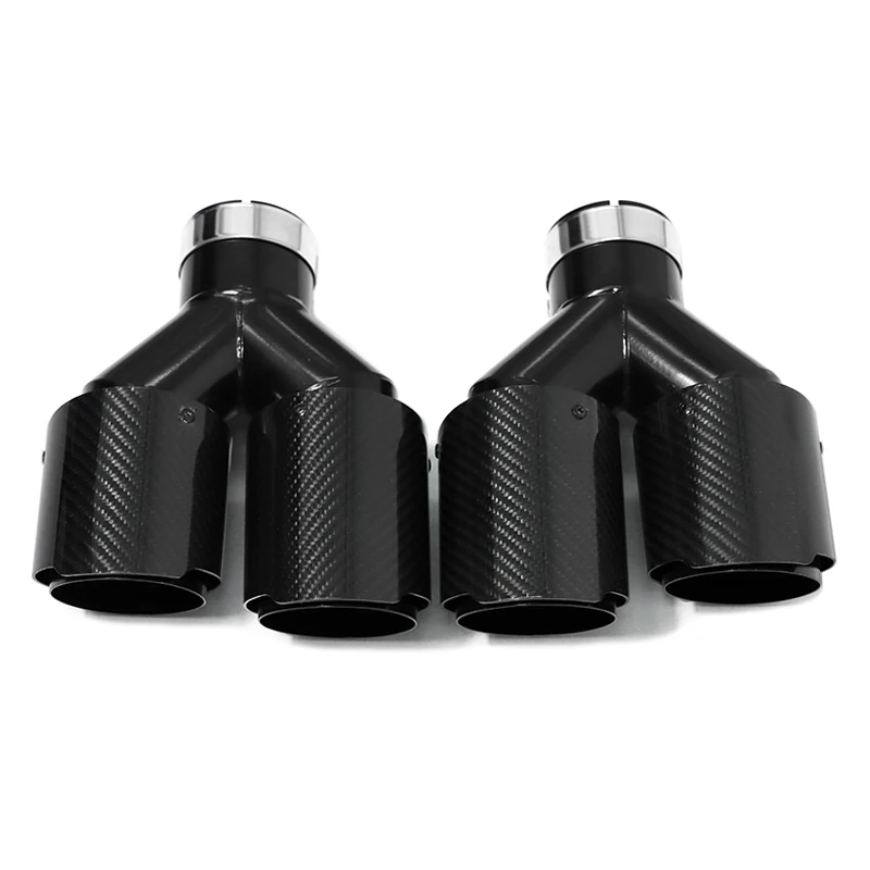 2 Teile/los Universal Auspuff Spitze Auto Carbon Faser Schwarz Y-Förmigen Doppel Out Glänzend Schwarz Auspuff Spitze Endrohr düse
