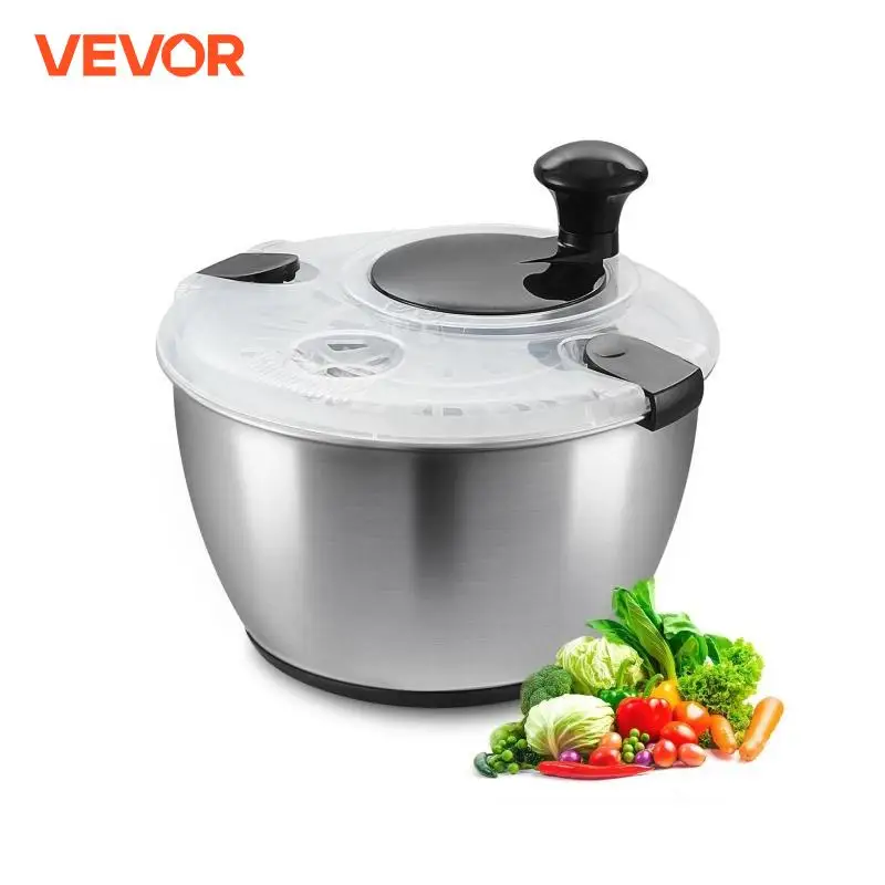 VEVOR Stainless Steel Salad Spinner 4.75Qt One-handed Easy Press Large Vegetable Dryer Washer Lettuce Cleaner and Dryer No BPA