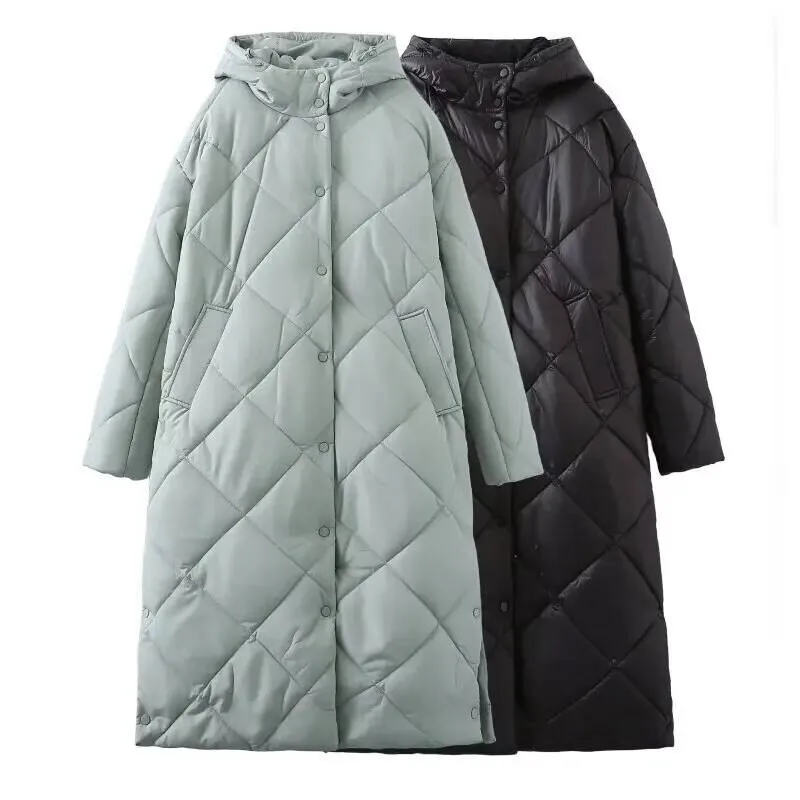 

Plain Hooded Cotton-Padded Clothes Quilted Jacket Winter Women Warm Thick Coat Casual Long Sleeves Fashion Lady Streetwear