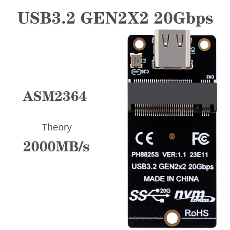 

NVME To USB 3.2 Type-C Adapter M2 NVME SSD Adapter Black PCB 94X22mm Support M2 Nvme SSD 2230/42/60/80