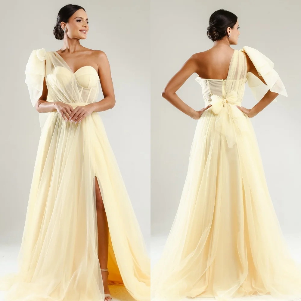 Modern Style Tulle A-line One-shoulder Long Dresses Cocktail Dresses Exquisite Modern Style Pastrol Unisex Chinese Style Formal