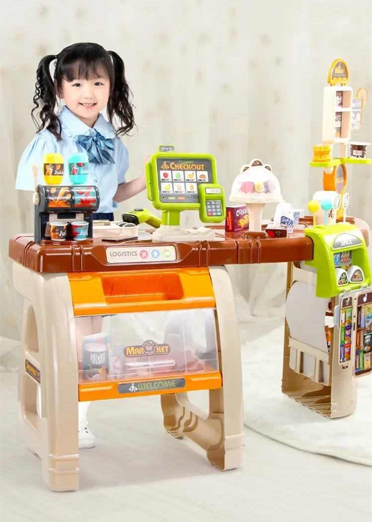 65 ชิ้น/เซ็ตจําลองเคาน์เตอร์ชําระเงินช้อปปิ้งรถเข็น cash register Ice Cream Maker Candy Play House Interactive ของเล่นเด็กของขวัญ