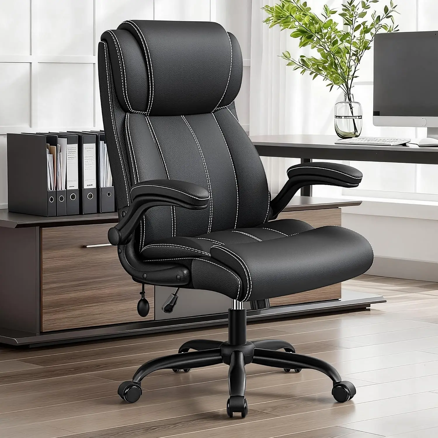 PU Leather High Back Executive Computer Chair for Prolonged Sitting, Flip Up Arms, Comfy 21