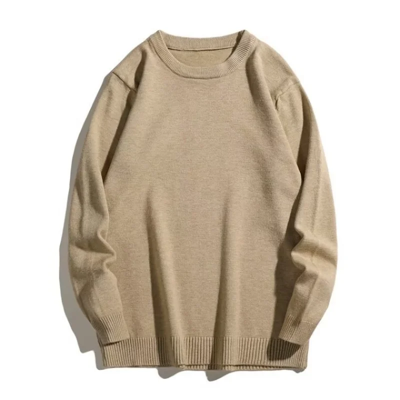

Men's Knitted Sweater Autumn/Winter New Solid Color Round Neck Sweater Loose and Versatile Thread Coat Thickened Warm Bottom Coa