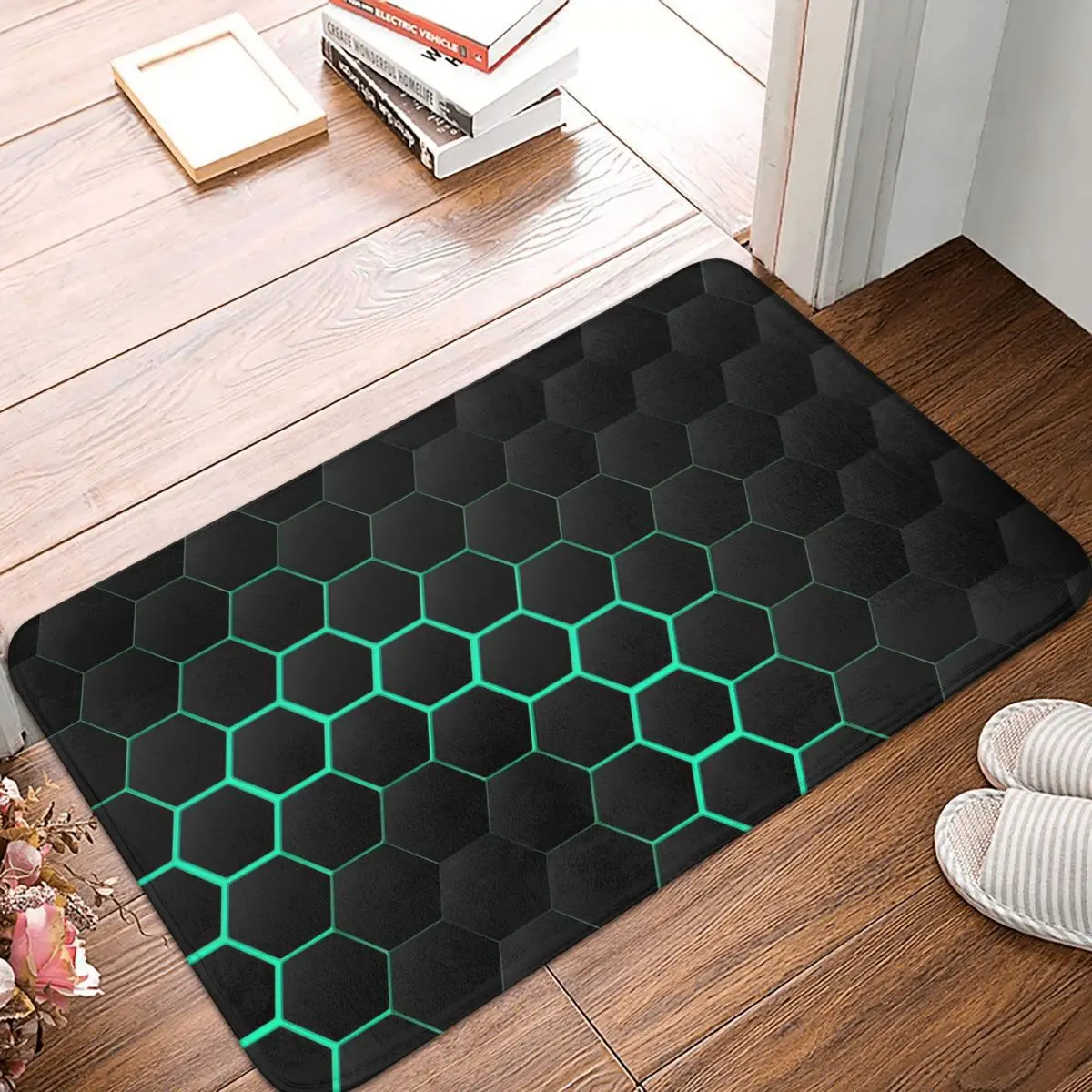 Glowing RGB Wave Hexagons PC Gamer Tech Mask Doormat Rug carpet Mat Footpad Bath mat Non-slip Balcony Parlor durable Washable