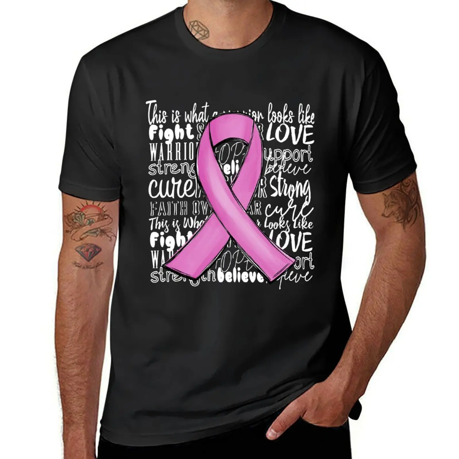 

Breast Cancer Awareness Cure Ribbon Hand Drawn T-Shirt shirts graphic oversized t shirt custom t-shirts mens fashion