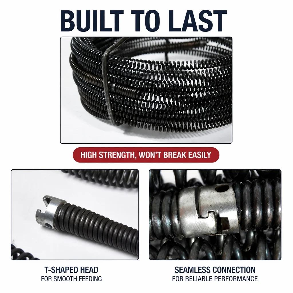 New Arrival Steel Pipe Cleaning Spiral With 6 Interchangeable Cutting Heads For Electric Drain Cleaning Machine 12mm Diameter view 3