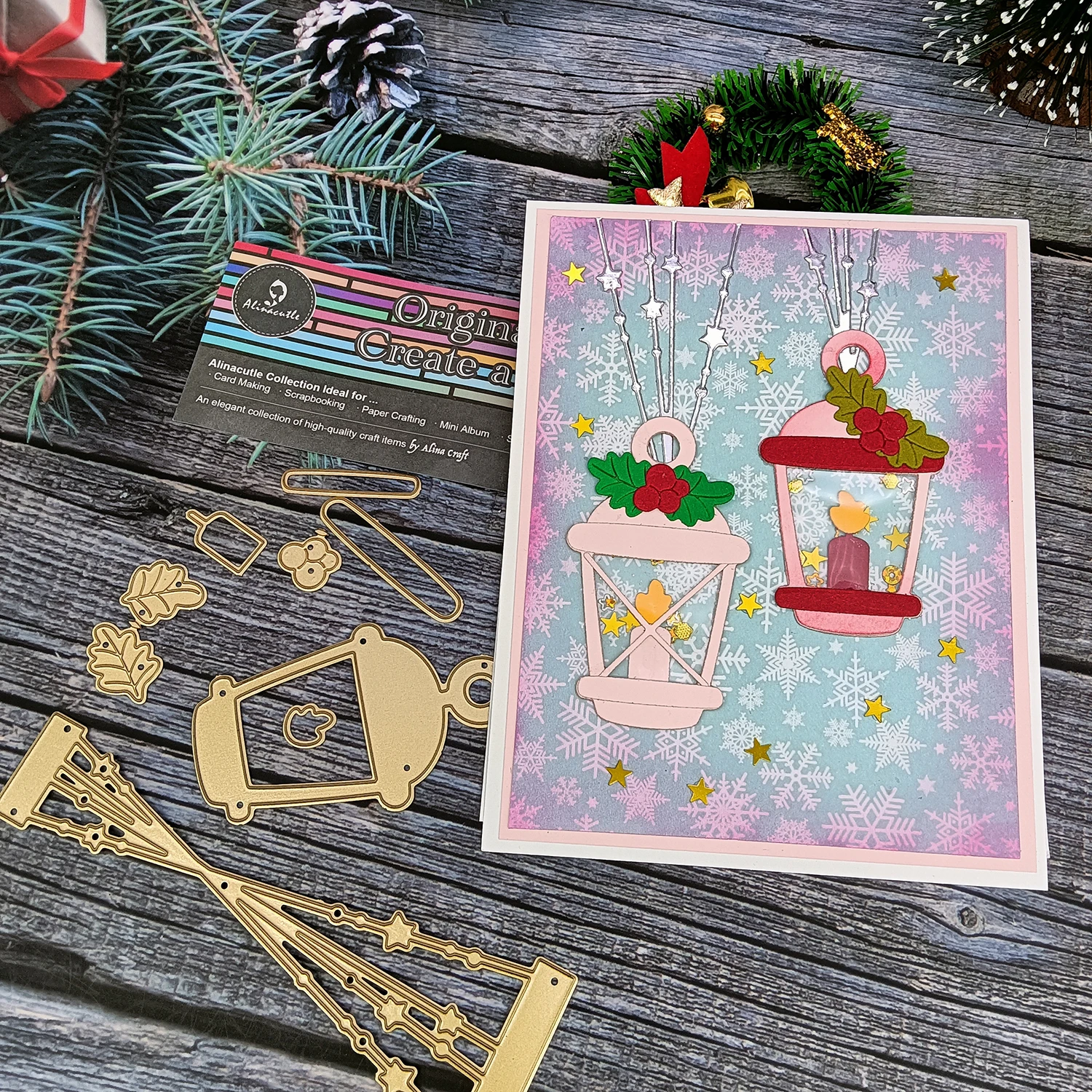 Lampenband, Metall, gestanzt, goldene Stanzformen für Weihnachten, Geschenk, Papierhandwerk, handgefertigte Kartenherstellung, DIY-Grußkarte, Scrapbooking
