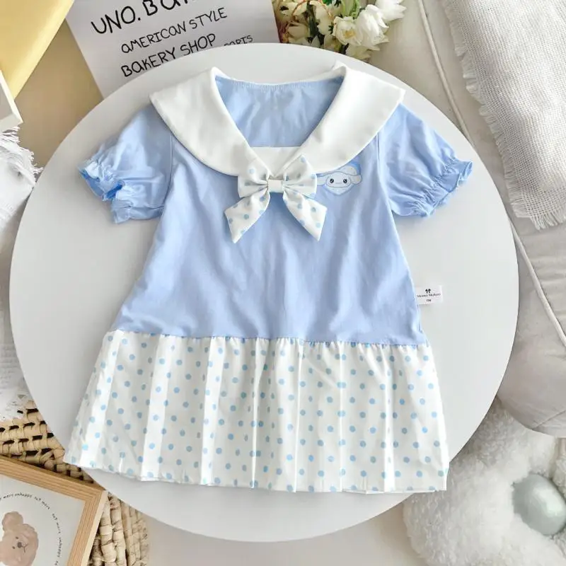 Kawaii Sanrio Anime My Melody Cinnamoroll Jk Dress Cartoon Cute Summer Leisure Wave Point Short Sleeved Skirt Girl Children Gift