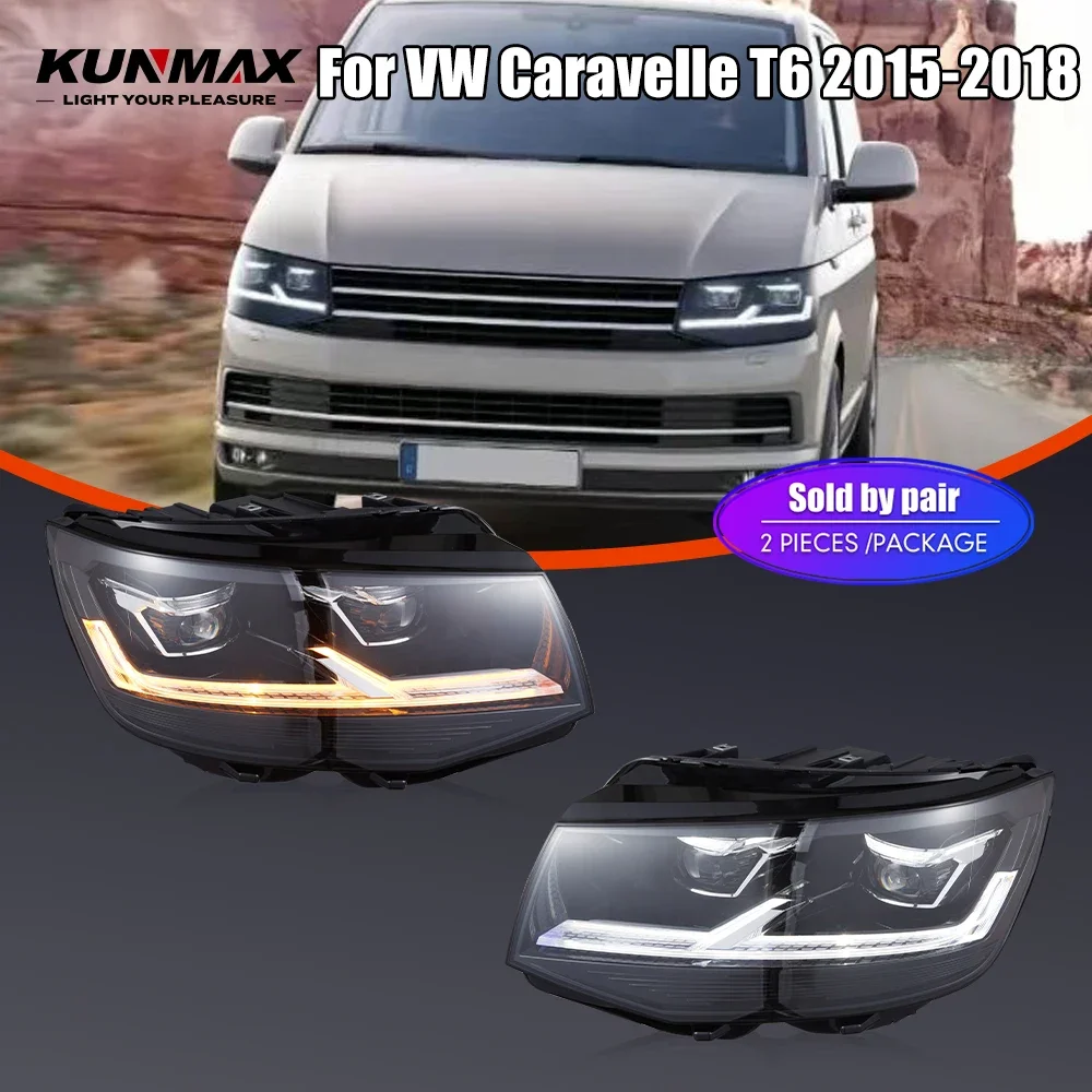 Paire d'ensemble de phares de voiture LED pour Volkswagen Caravelle T6 phare 2015-2018 lampe frontale avant DRL clignotants phares