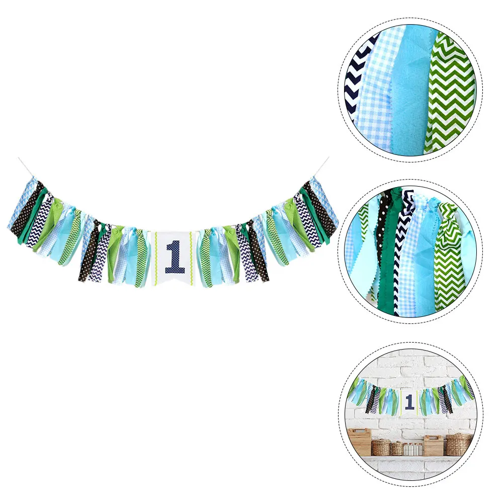 

'S First Birthday Chair Flag Banner Sky Blue Cloth Strips Party Supplies Decoration High Chain Pull Bunting Streamers Favors