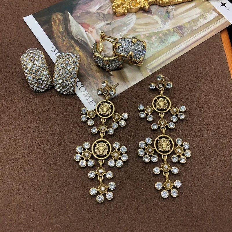 

Medieval Jewelry Old Earrings Sweep Shoulder Long Earrings Diamond Set Simple Heavy Industry Stud Earrings Three Optional