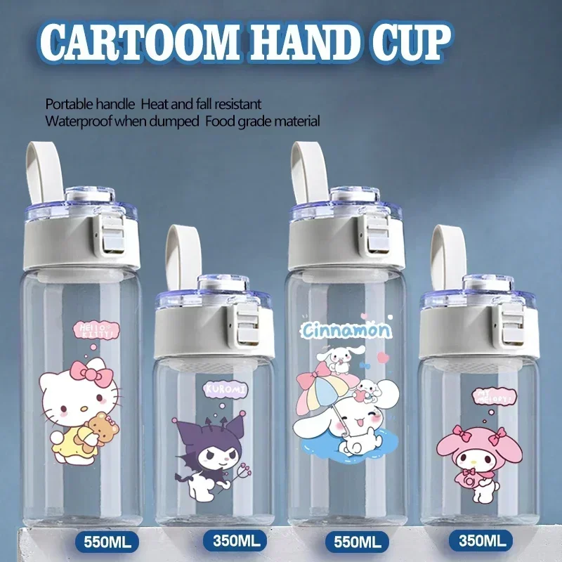 Botella de agua deportiva con tapa, MINISO Sanrio Hello Kitty Kuromi My Melody Cinnamoroll, 750ML