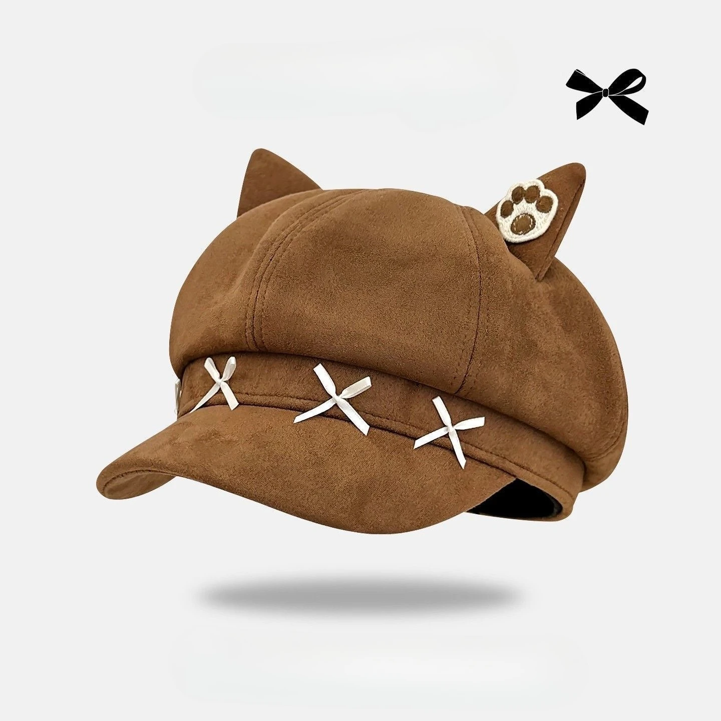 Boinas japonesas con orejas de gato de dibujos animados para mujer, boinas pequeñas Y2K para otoño e invierno, para viajes, día de invierno, dulces y versátiles