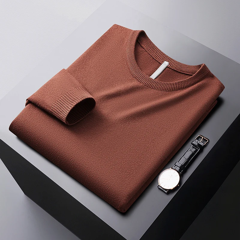 Winter Fashionable Warm Sweater Men's Elastic Cold-Resistant Clothes Casual Pure Color All-Matching round Neck Sweater