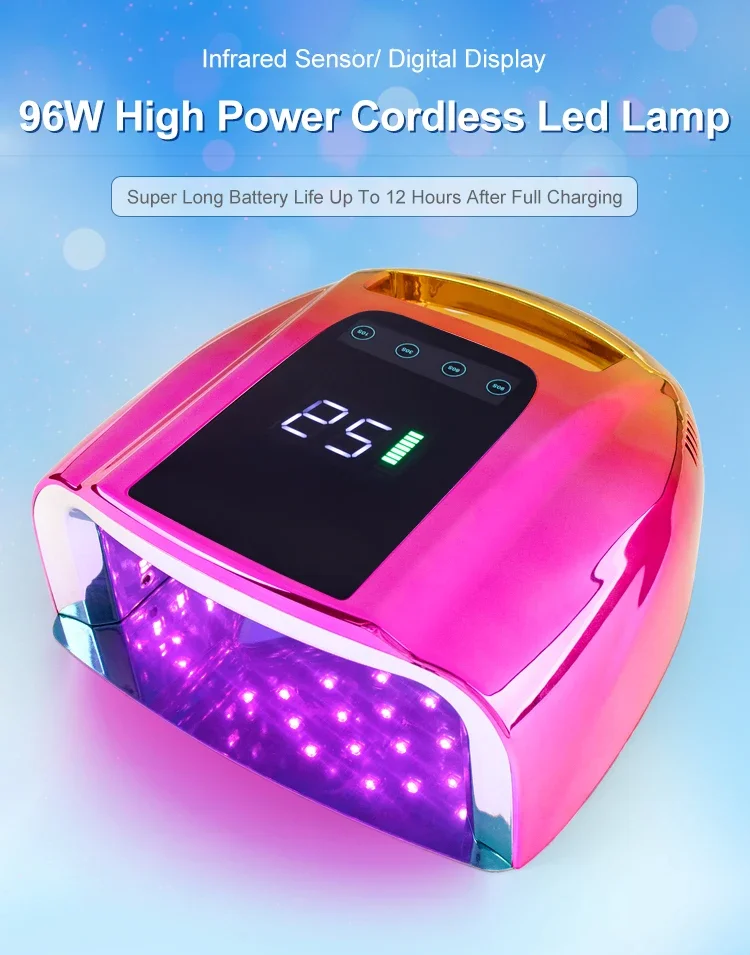 96W Rechargeable Nail Lamp Cordless Gel Polish Dryer UV Light for Nails Manicure Light Wireless Nail UV LED Lamp