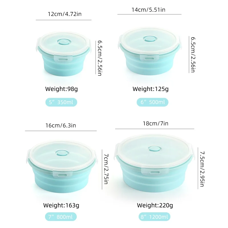 Collapsible Food Storage Container with Lid Portable Silicone Food Container Microwave Freezer Safe Lunch Box