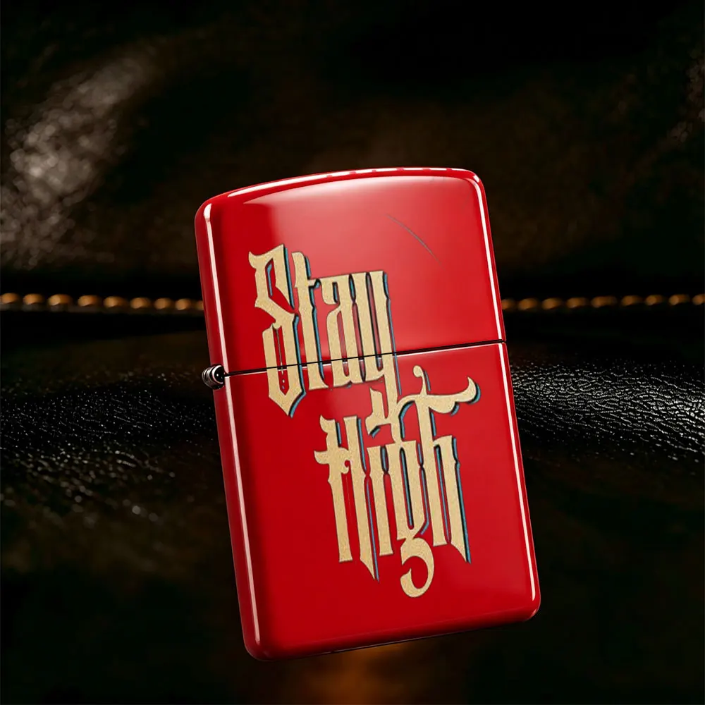 Pocket Lighter, Flip-Top Windproof Design, Metal Shell, Black & Gold'Put It Right' Print, Comfortable Grip, Portable & Refillable