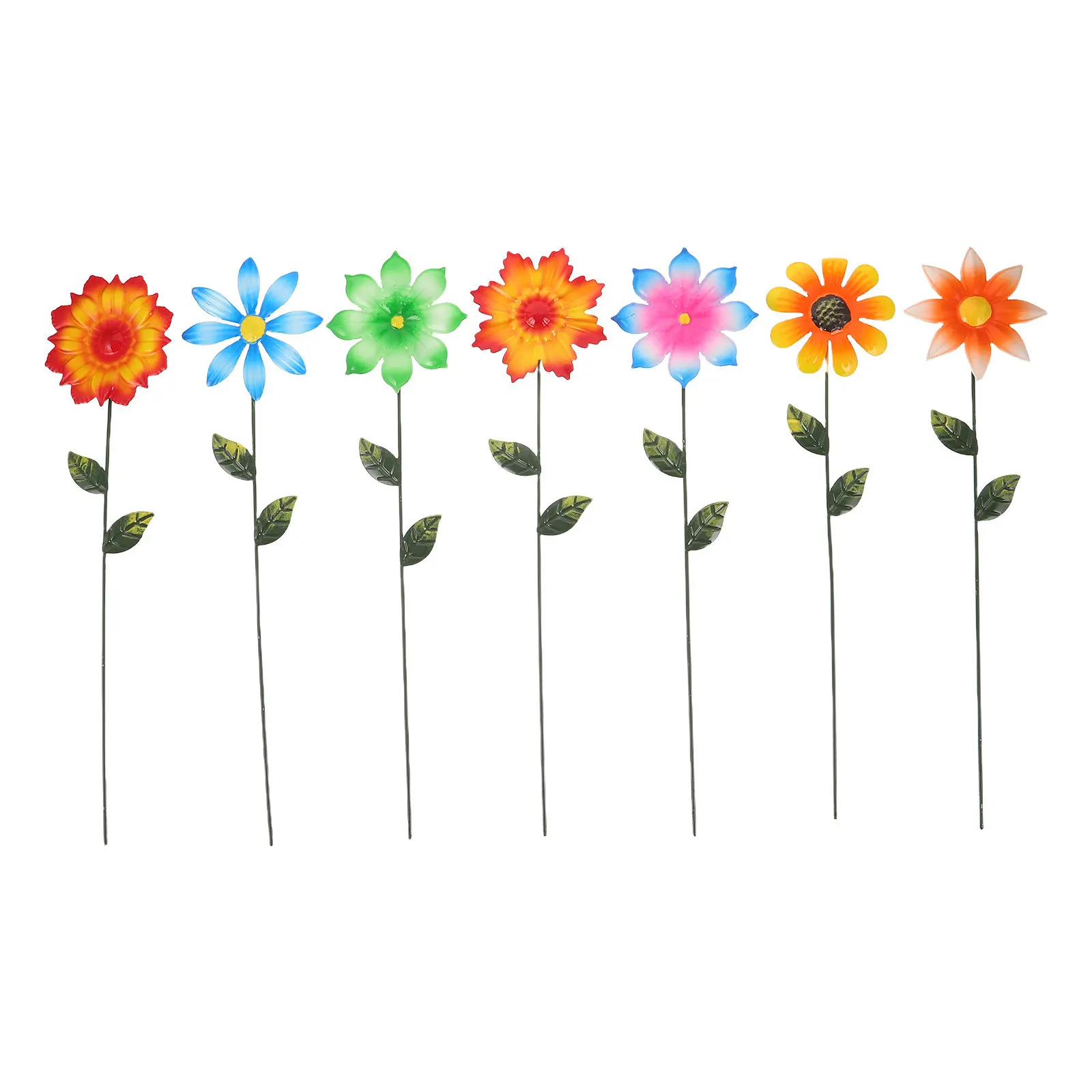 7Pcs Iron Flower Garden Stake Metal Floral Ornament Tall Rustic Decor for Outdoor Lawn Yard Patio Garden Art Flower Sculpture