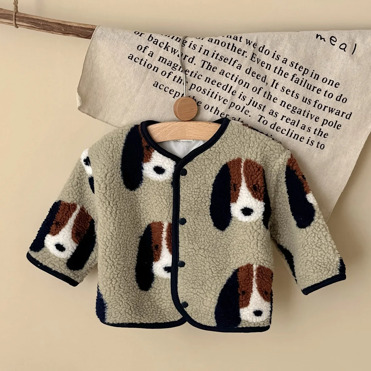 Toddler Fleece Jacket Autumn Winter Cute Dog Print Round Neck Single Breasted Warm Baby Coat Kids Outerwear