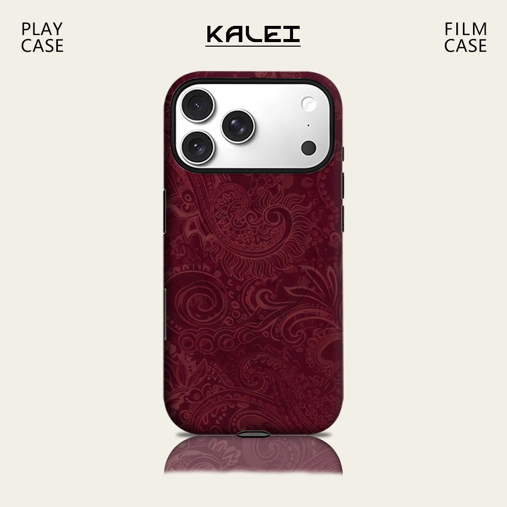Burgunderrote Paisley-Handyhülle für iPhone 17 16 15 14 13 Pro Max Plus für magnetische, einzelne, doppellagige, robuste Hülle