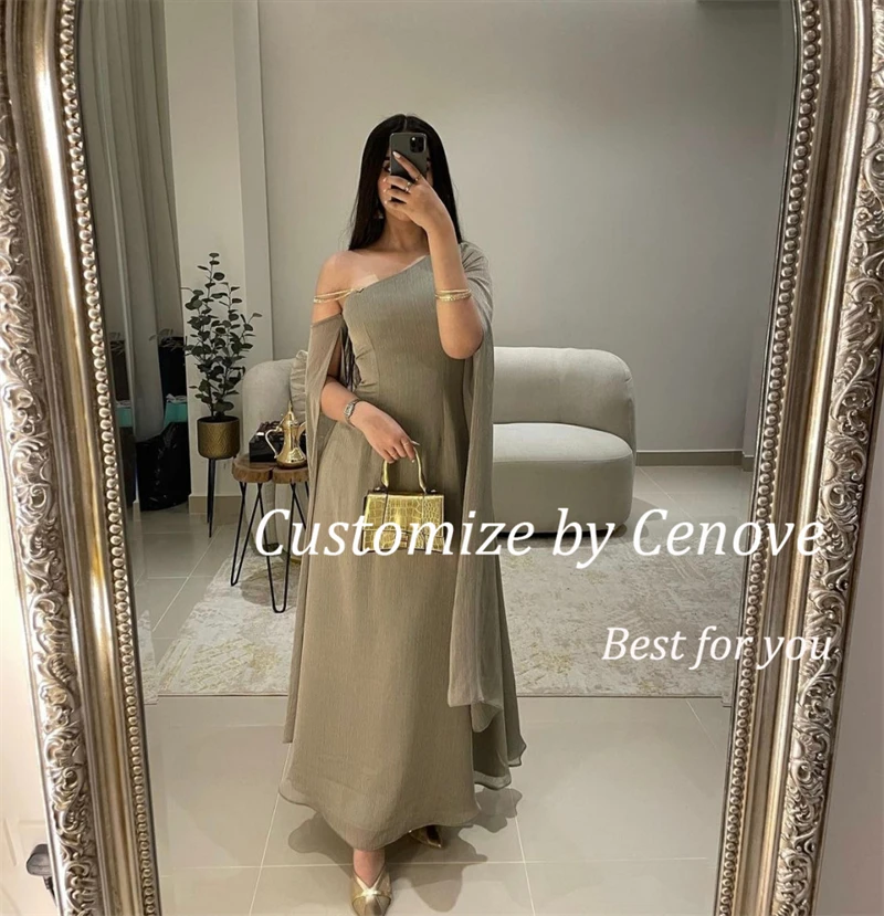 Cenove Shawl Sling A-Line Chiffon Formal  Evening Gown One Shoulder Gray New Party Elegant Dresses for Women 2023