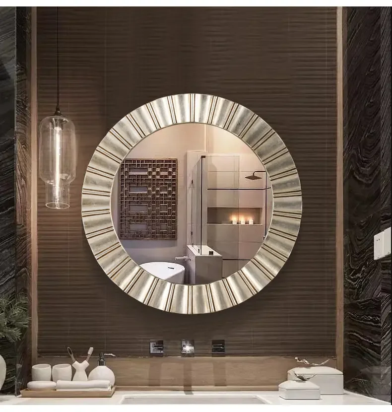Simple bathroom mirror Nordic American round bathroom mirror Household frame decorative mirror