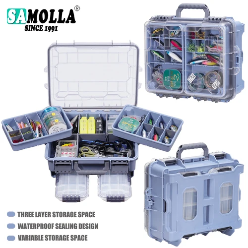 SAMOLLA Caja de aparejos de pesca de gran capacidad, portátil, multifuncional, impermeable, accesorios de cebo, caja de almacenamiento para acampar al aire libre
