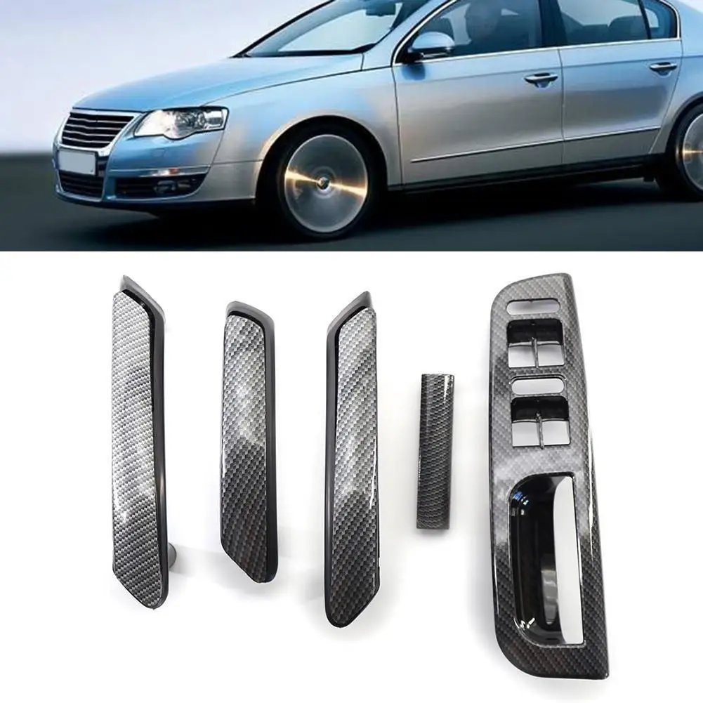 

Window Switch Control Panel Trim Carbon Fiber Texture Interior Door Pull Handle Car Door Handles for VW Passat B5 98-05 4-DR LHD