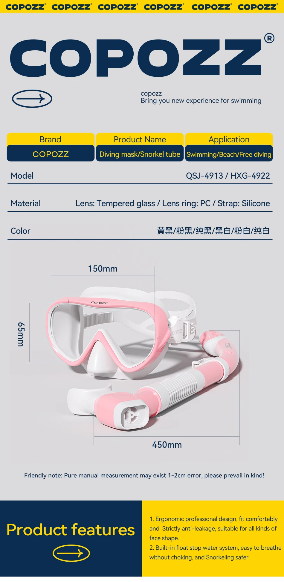 COPOZZ Professionelle Tauchmaske Vollsichtmaske Unterwasser Schnorchel Maske Set Schwimmen Schnorchel HD Anti Nebel Tauchausrüstung – Detail 2