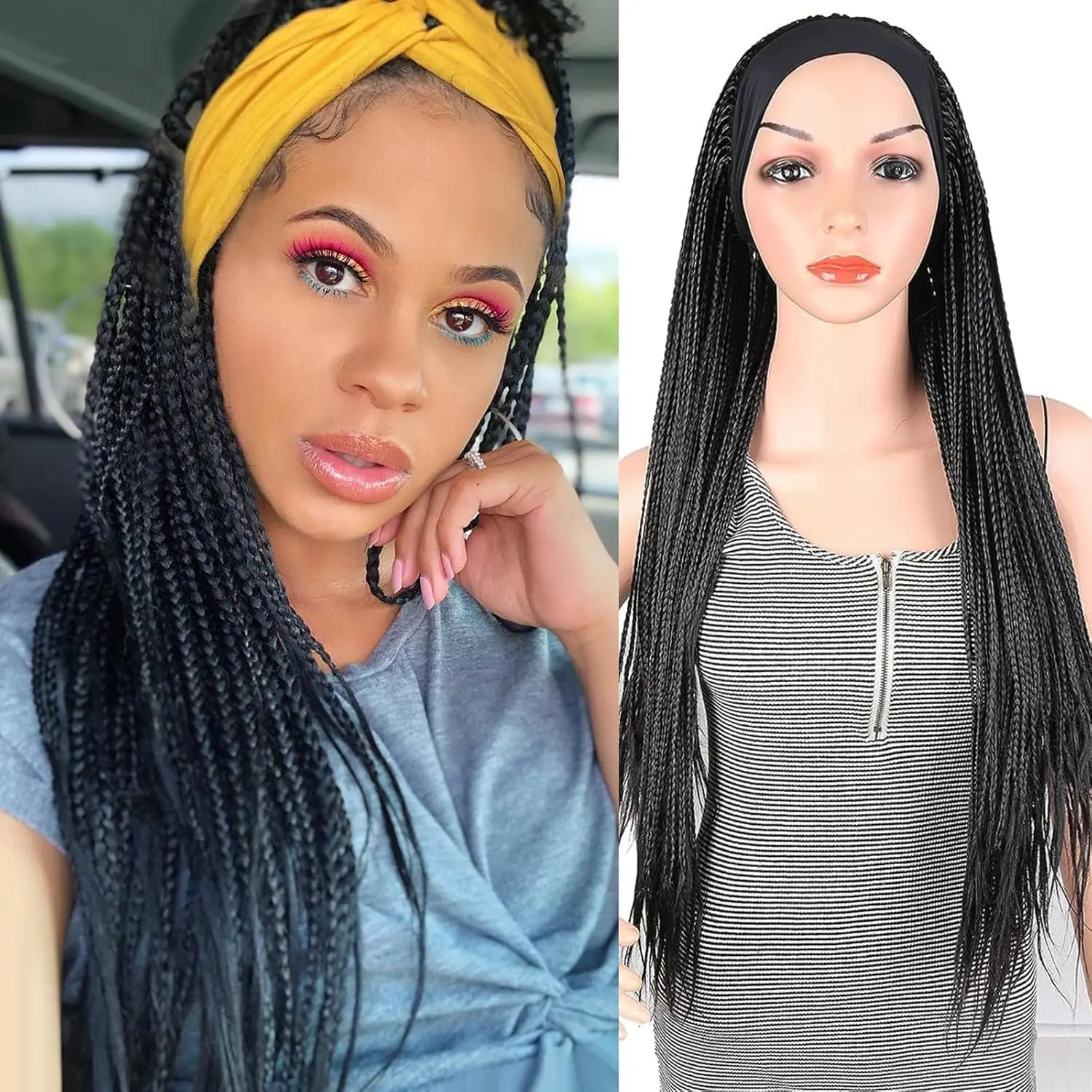 

Ombre Brown Braided Syntheic Wigs Honey Blonde Headband Wig Long Crochet Braids Wig for Black Women Box Braid Crochet Hair