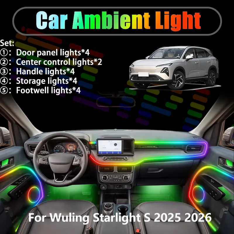 

Для Wuling Starlight S 2025 2026 F510S: Комплект светодиодной подсветки салона и багажника 2/18 в 1, USB RGB, с эффектом потока