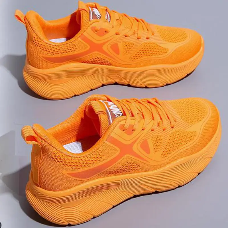 Orange Sneakers For Women Breathable Thick Sole Sports Shoes Women Sneakers Lightweight Spring Autumn Mesh Running Shoes