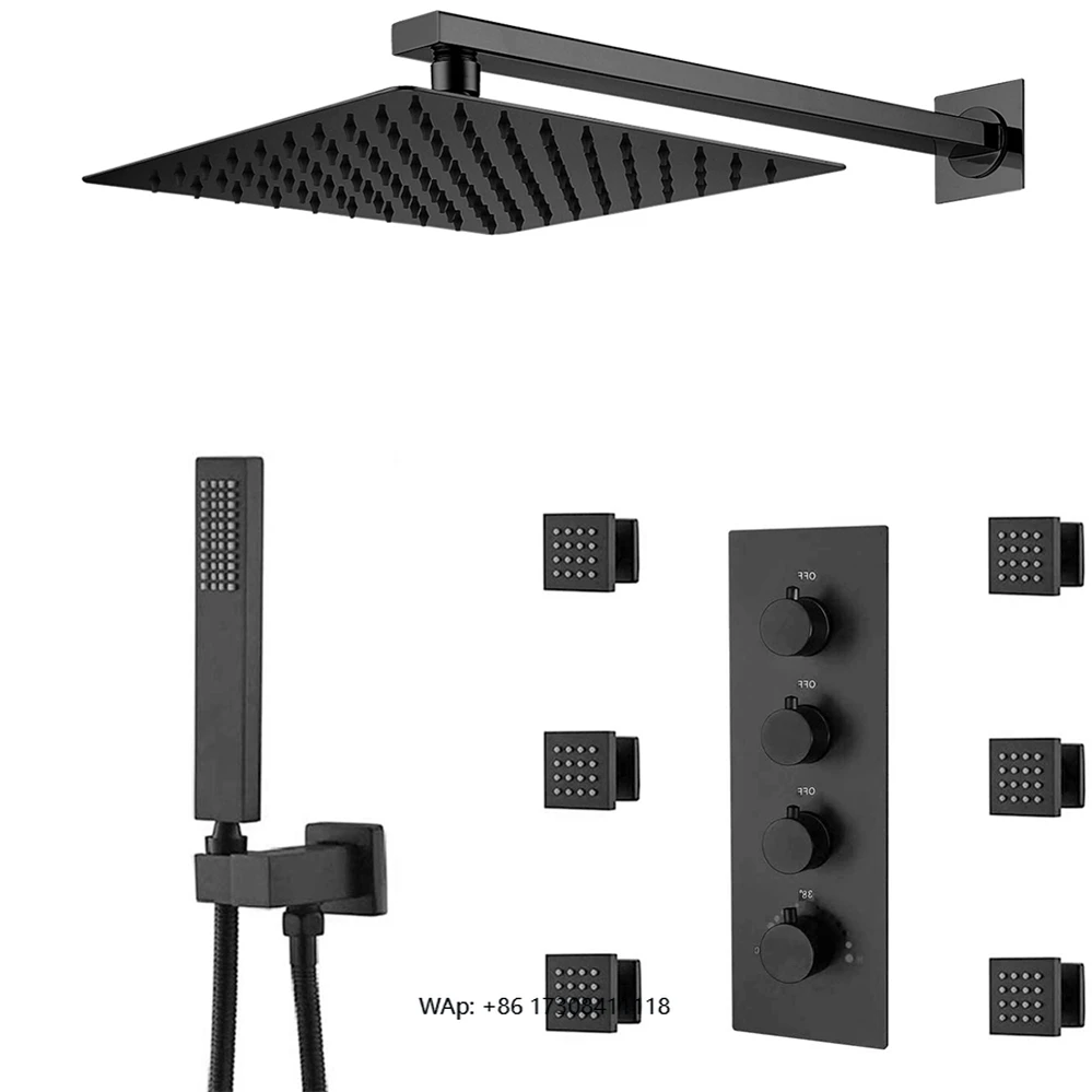 ก๊อกผสมน้ำอาบน้ำแบบคลาสสิก สีดำ สำหรับฝักบัวแบบเทอร์โมสแตติก