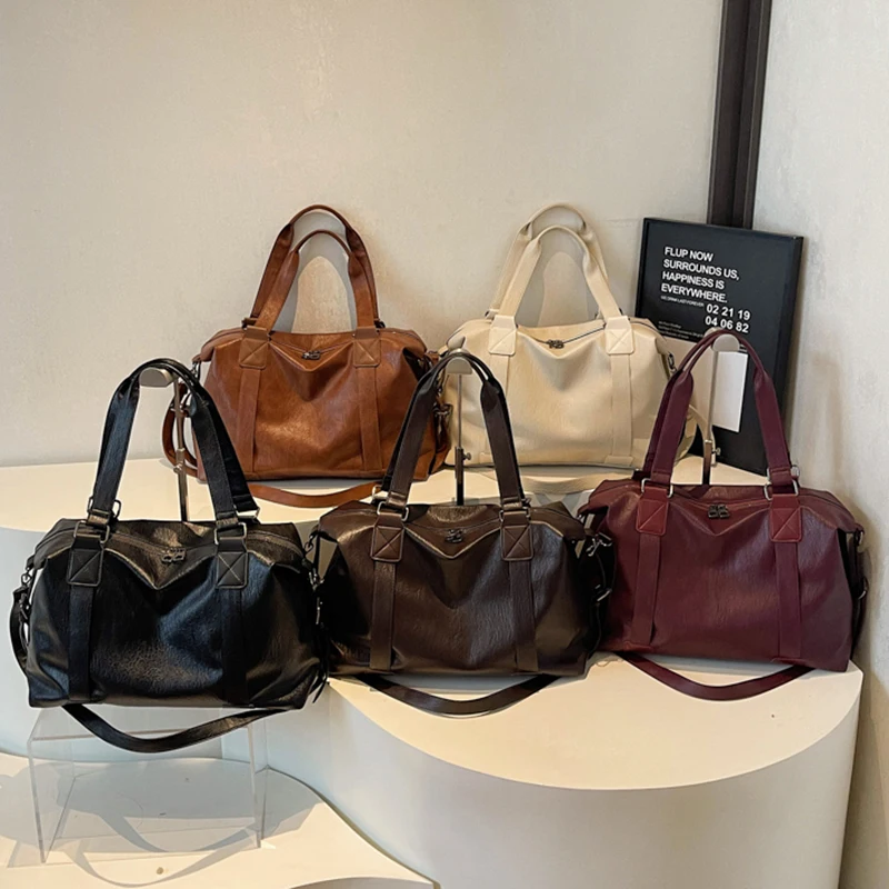 特大ダッフルバッグソフト PU レザー大容量黒ショルダークロスボディバッグ旅行ショッピング女性の高級ハンドバッグ