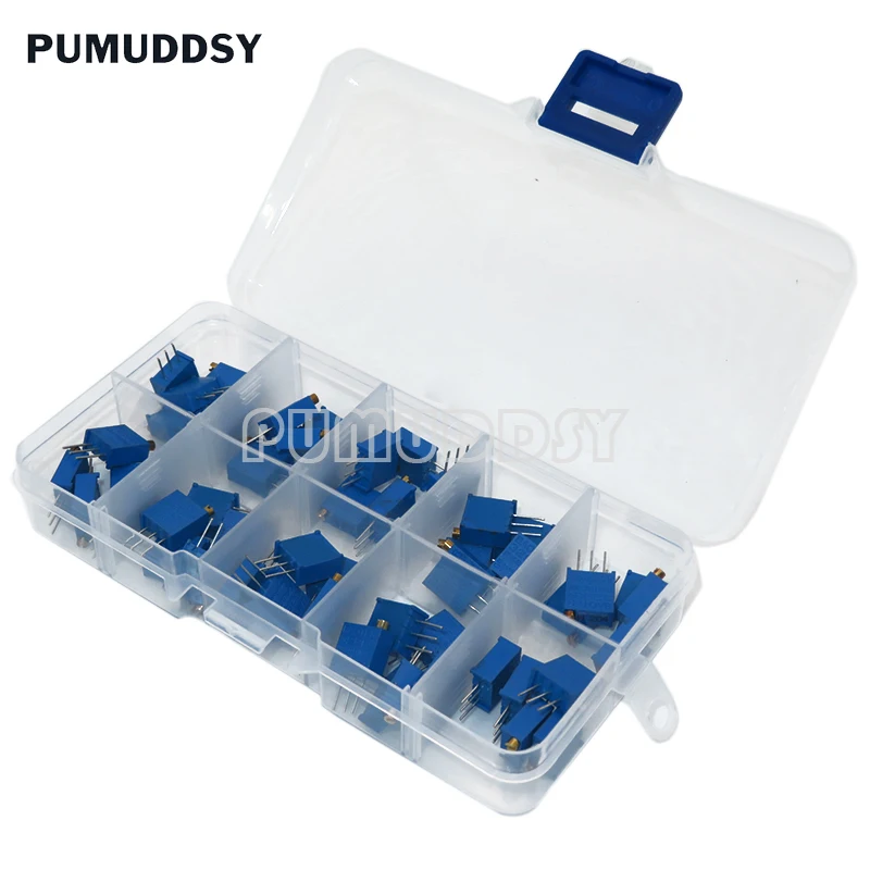 50PCS 3296W Multiturn Trimmer Potentiometer Kit High Precision 3296 Variable Resistor With Free Box Electronic Diy Kit PUMUDDSY