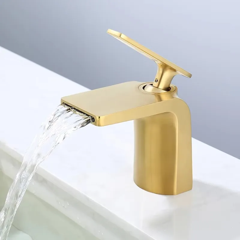 

New Full Brass Basin Faucet Waterfall Spout Hot Cold Single Hole Black Tap Set Multi Color Options Deck Mounted Ceramic Valve