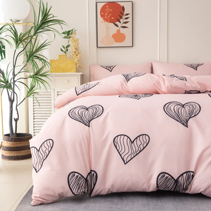 

Pink Patterned Printed Duvet Cover Set (2 Pillowcases + 1 Duvet Cover) Polyester Fiber Reactive Printed Bedspread Set of 3, Ultr