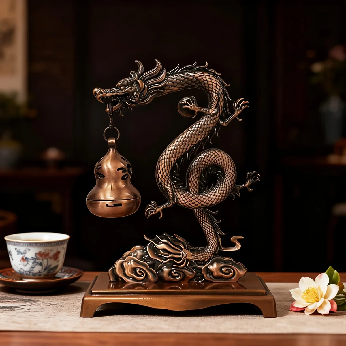 Golden Dragon Zinc Alloy Incense Burner Ornament | Wedding and Holiday Blessing Decoration | Indoor and Outdoor Decor | Artist