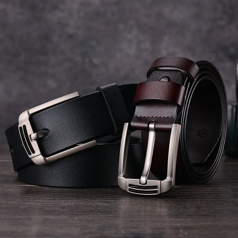 

men's luxury fashion genuine leather belts pin buckle belt business office formal dress strapon black brown gentleman waistband