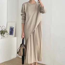 Elegant Irregular Knitted Sweater Pleated Camisole Dress Vestidos Elegantes Para Mujer Vintage Autumn Winter Top Women