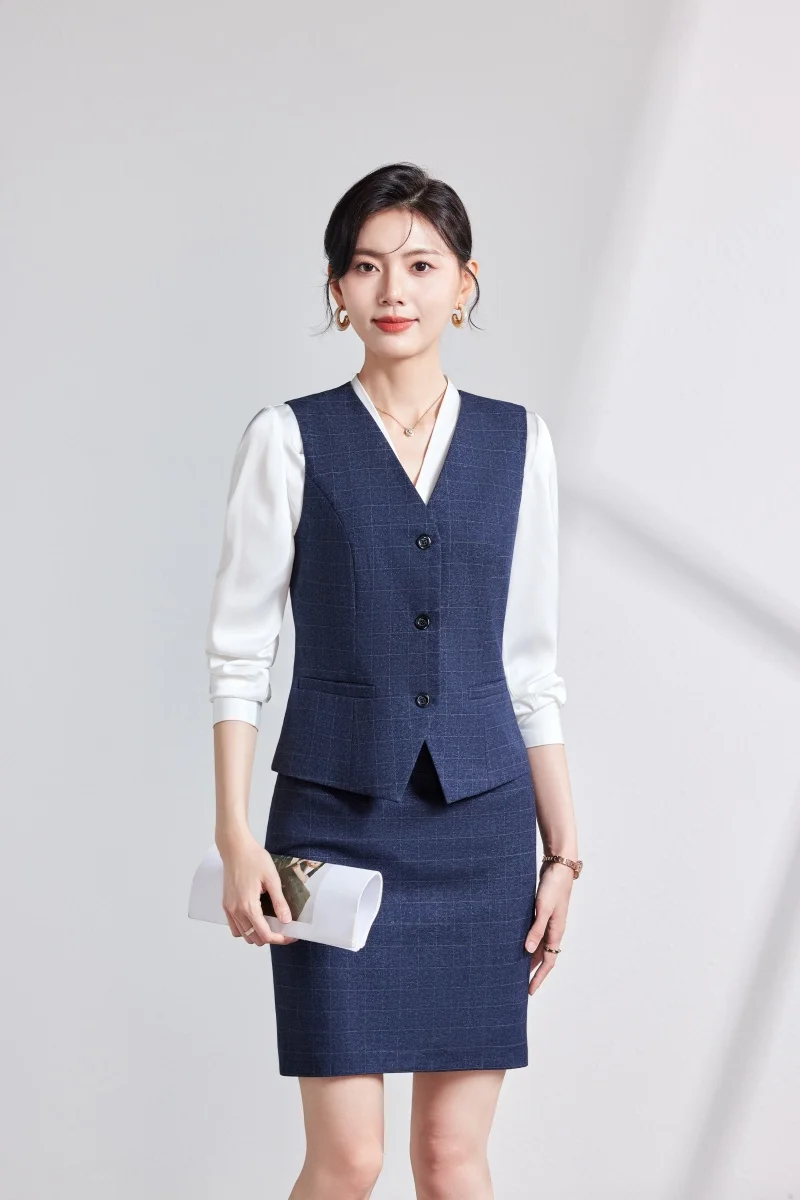 AIyssa2025 new fashionable professional womens two-piece plaid vest + skirt set. Sophisticated, elegant, relaxed and comfortable