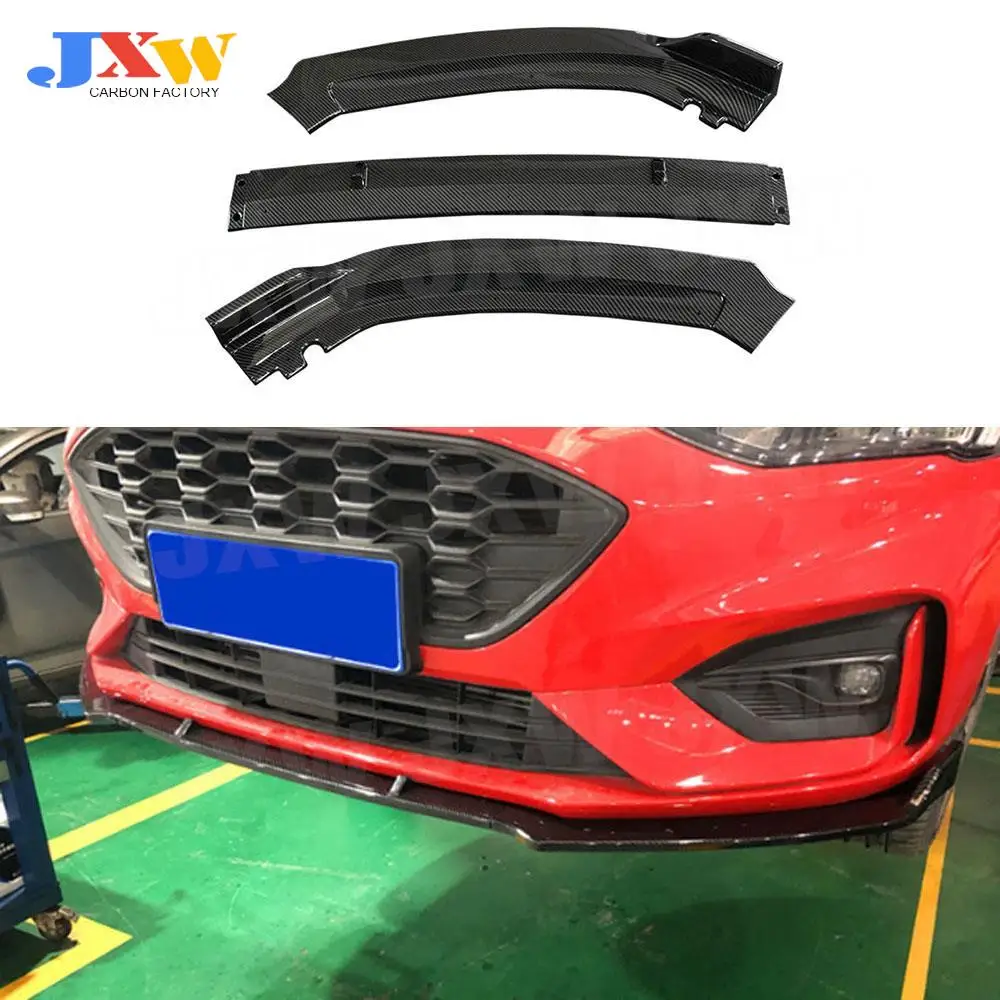 

3 PCS/Set Front Lip Spoiler Apron For Ford Focus 2019+ ABS Carbon Look Black Head Bumper Chin Shovel Guard Car Styling