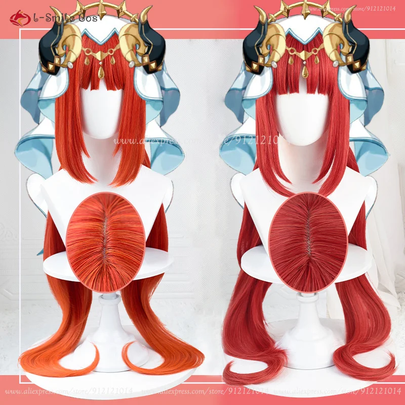 Game  Sumeru Nilou Cosplay Wig 95cm Red Cosplay Anime Wig Props Nilou Heat Resistant Halloween Party Wig + Wig Cap