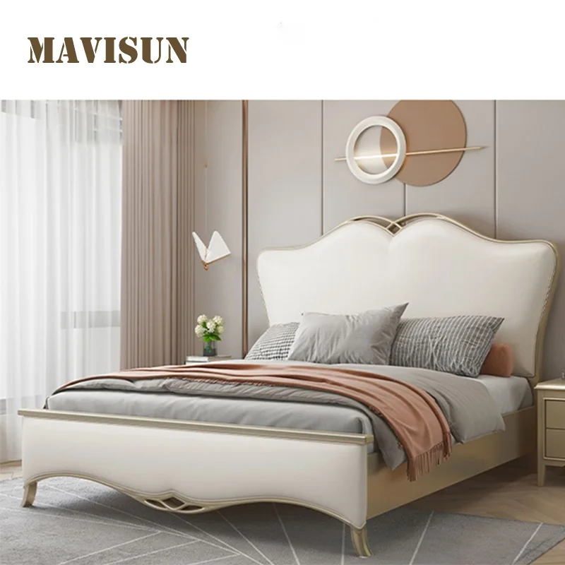 Italian King Size Bed Set Modern Minimalist Wooden Bedroom Furniture Latest Design Leather Light Luxury Solid Wood Double Beds