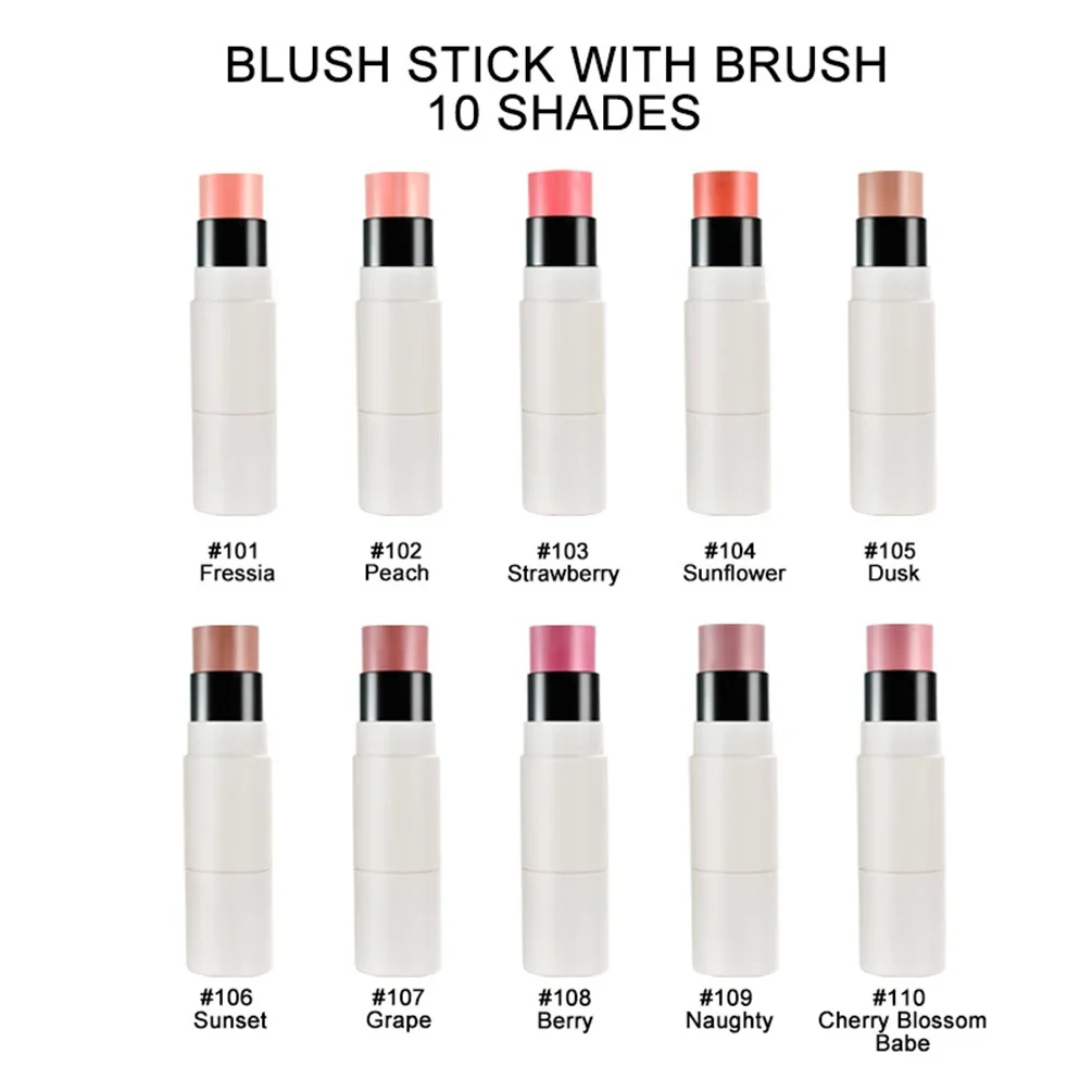 

Private Label White Tube High Pigment Creamy Blush Stick Custom Logo Cheek Blusher with Brushes All Skin Type Makeup Wholesale