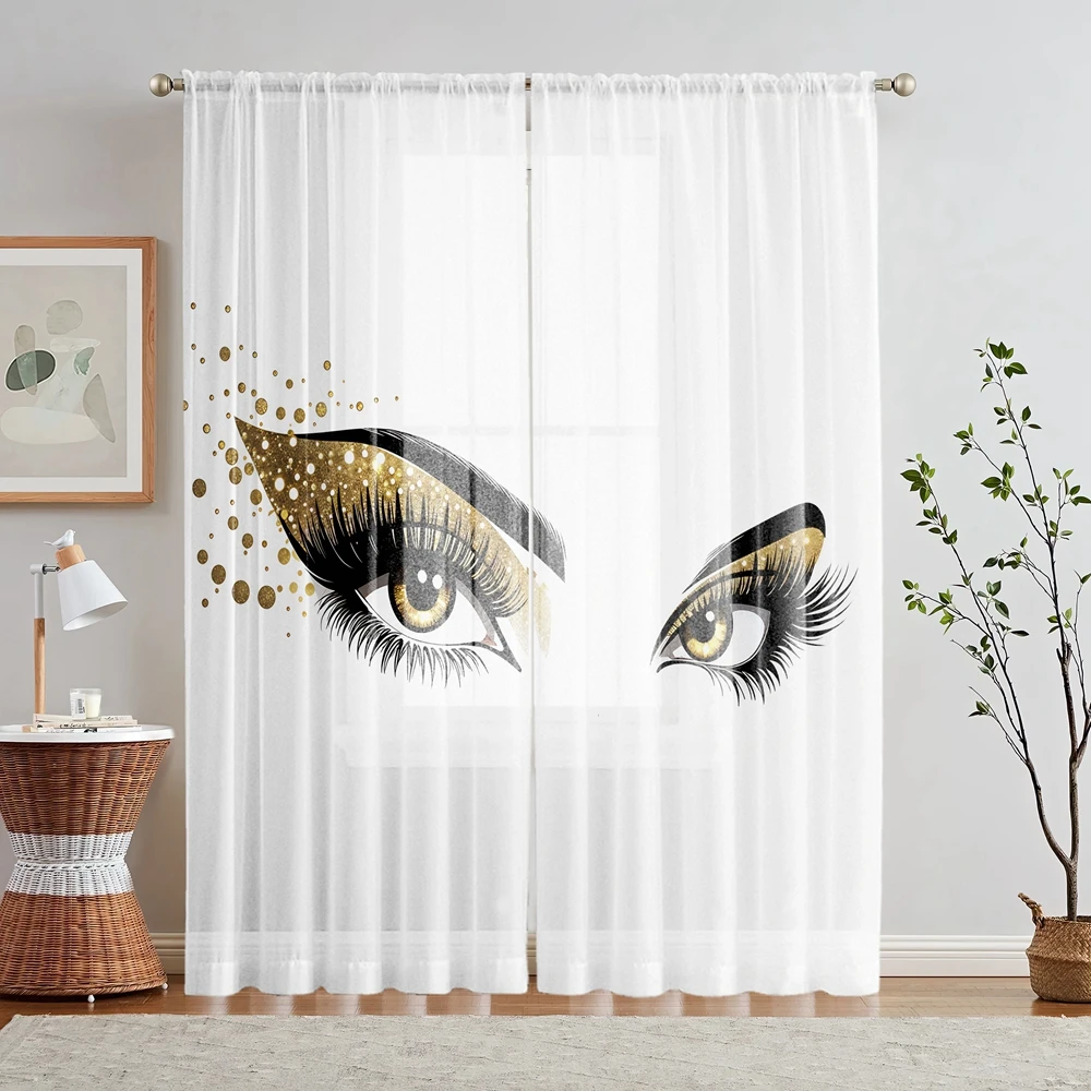 2 Pieces HD Digital Long Eyelash Printed Window Valance Home Decorating Style Decorating Living Room Bedroom Rodding Curtain Eff